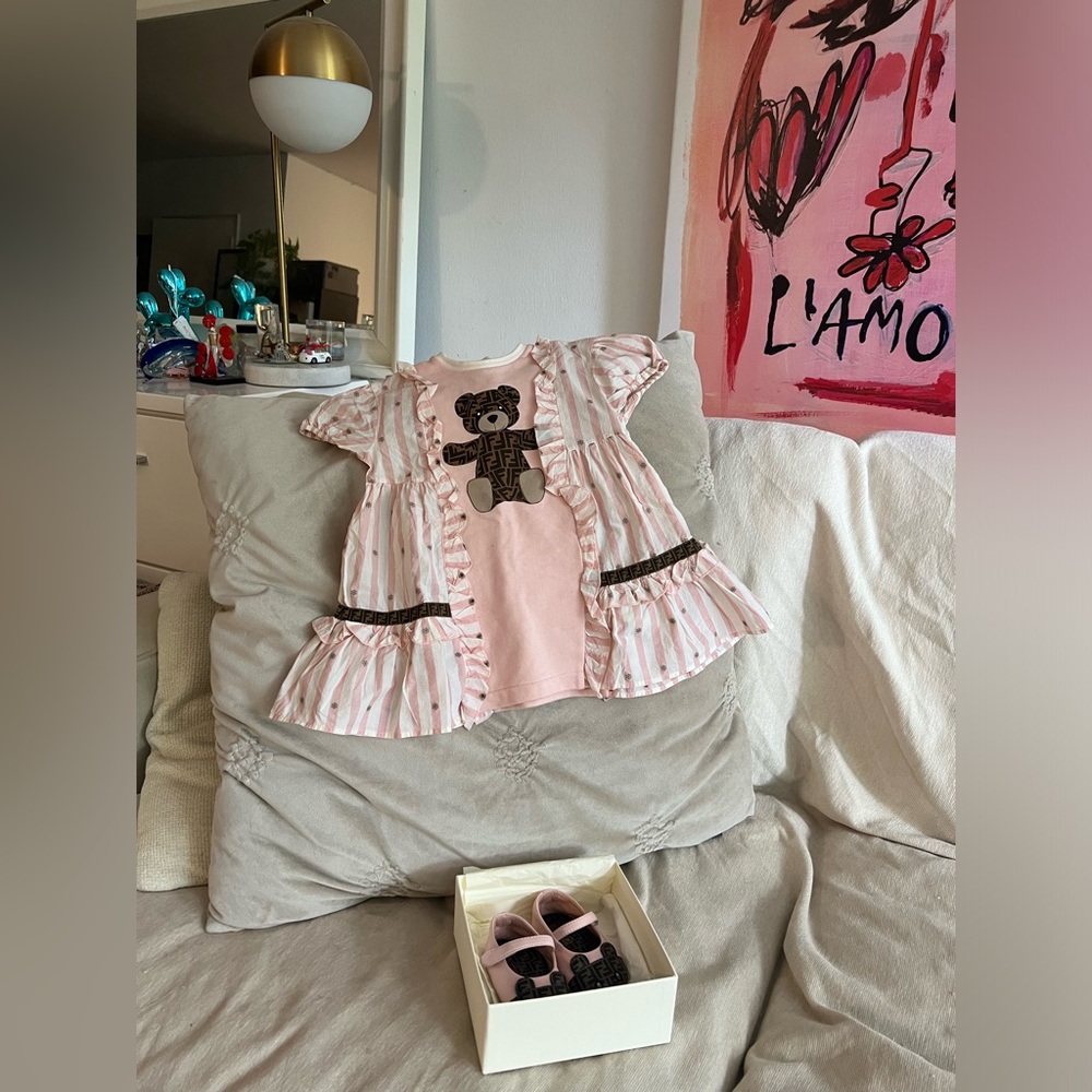 Fendi baby girls dress with Pink Mouse Patch Ballerinas / Shoes set